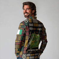 Ivory Coast Long Sleeve Polo Shirt with Taï National Park Wildlife Map Design - Wonder Print Shop