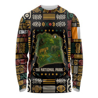 Ivory Coast Long Sleeve Shirt with Taï National Park Wildlife Map Design - Wonder Print Shop