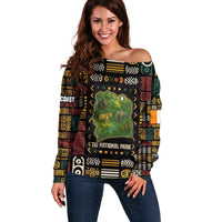 Ivory Coast Off Shoulder Sweater with Taï National Park Wildlife Map Design - Wonder Print Shop