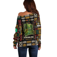 Ivory Coast Off Shoulder Sweater with Taï National Park Wildlife Map Design - Wonder Print Shop