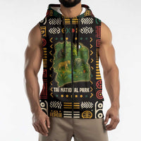 Ivory Coast Sleeveless Zip Hoodie with Taï National Park Wildlife Map Design - Wonder Print Shop