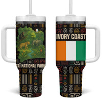 Ivory Coast Tumbler With Handle with Taï National Park Wildlife Map Design - Wonder Print Shop