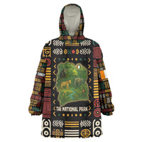 Ivory Coast Wearable Blanket Hoodie with Taï National Park Wildlife Map Design - Wonder Print Shop