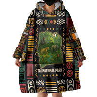 Ivory Coast Wearable Blanket Hoodie with Taï National Park Wildlife Map Design - Wonder Print Shop