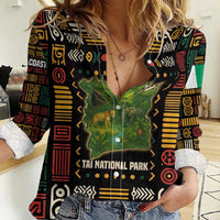 Ivory Coast Women Casual Shirt with Taï National Park Wildlife Map Design - Wonder Print Shop