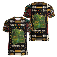 Ivory Coast Women V-Neck T-Shirt with Taï National Park Wildlife Map Design - Wonder Print Shop
