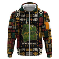 Ivory Coast Zip Hoodie with Taï National Park Wildlife Map Design - Wonder Print Shop