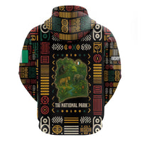 Ivory Coast Zip Hoodie with Taï National Park Wildlife Map Design - Wonder Print Shop