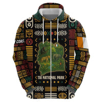Ivory Coast Zip Hoodie with Taï National Park Wildlife Map Design - Wonder Print Shop