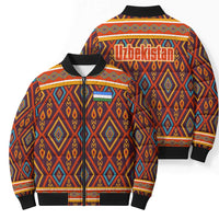 Uzbekistan Bomber Puffer Jacket with Traditional Geometric Motif Design - Wonder Print Shop
