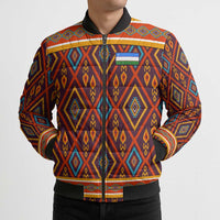 Uzbekistan Bomber Puffer Jacket with Traditional Geometric Motif Design - Wonder Print Shop