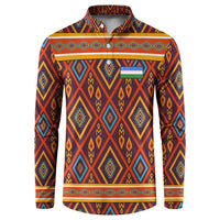 Uzbekistan Button Sweatshirt with Traditional Geometric Motif Design - Wonder Print Shop