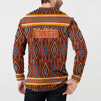 Uzbekistan Button Sweatshirt with Traditional Geometric Motif Design - Wonder Print Shop