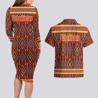 Uzbekistan Couples Matching Long Sleeve Bodycon Dress and Hawaiian Shirt with Traditional Geometric Motif Design - Wonder Print Shop