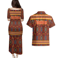 Uzbekistan Couples Matching Puletasi and Hawaiian Shirt with Traditional Geometric Motif Design - Wonder Print Shop