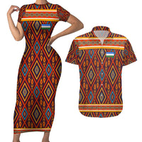 Uzbekistan Couples Matching Short Sleeve Bodycon Dress and Hawaiian Shirt with Traditional Geometric Motif Design - Wonder Print Shop