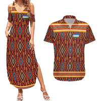 Uzbekistan Couples Matching Summer Maxi Dress and Hawaiian Shirt with Traditional Geometric Motif Design - Wonder Print Shop