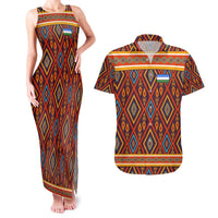 Uzbekistan Couples Matching Tank Maxi Dress and Hawaiian Shirt with Traditional Geometric Motif Design - Wonder Print Shop