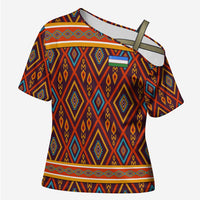 Uzbekistan Cross Shoulder Shirt with Traditional Geometric Motif Design - Wonder Print Shop