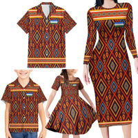 Uzbekistan Family Matching Long Sleeve Bodycon Dress and Hawaiian Shirt with Traditional Geometric Motif Design - Wonder Print Shop