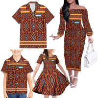 Uzbekistan Family Matching Off The Shoulder Long Sleeve Dress and Hawaiian Shirt with Traditional Geometric Motif Design - Wonder Print Shop