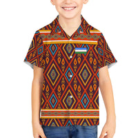 Uzbekistan Family Matching Off The Shoulder Long Sleeve Dress and Hawaiian Shirt with Traditional Geometric Motif Design - Wonder Print Shop