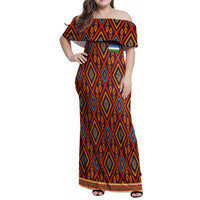 Uzbekistan Family Matching Off Shoulder Maxi Dress and Hawaiian Shirt with Traditional Geometric Motif Design - Wonder Print Shop