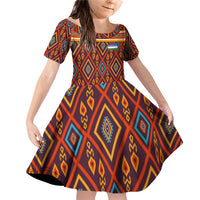 Uzbekistan Family Matching Off Shoulder Short Dress and Hawaiian Shirt with Traditional Geometric Motif Design - Wonder Print Shop