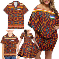 Uzbekistan Family Matching Off Shoulder Short Dress and Hawaiian Shirt with Traditional Geometric Motif Design - Wonder Print Shop