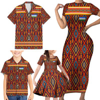 Uzbekistan Family Matching Short Sleeve Bodycon Dress and Hawaiian Shirt with Traditional Geometric Motif Design - Wonder Print Shop
