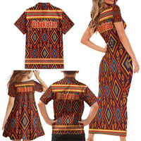Uzbekistan Family Matching Short Sleeve Bodycon Dress and Hawaiian Shirt with Traditional Geometric Motif Design - Wonder Print Shop
