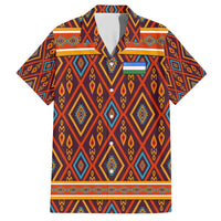 Uzbekistan Family Matching Short Sleeve Bodycon Dress and Hawaiian Shirt with Traditional Geometric Motif Design - Wonder Print Shop