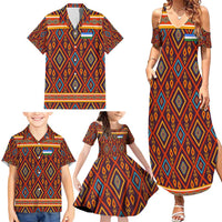 Uzbekistan Family Matching Summer Maxi Dress and Hawaiian Shirt with Traditional Geometric Motif Design - Wonder Print Shop