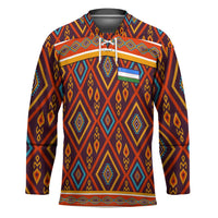 Uzbekistan Hockey Jersey with Traditional Geometric Motif Design - Wonder Print Shop