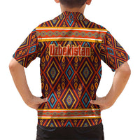 Uzbekistan Kid Hawaiian Shirt with Traditional Geometric Motif Design - Wonder Print Shop