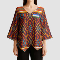 Uzbekistan Kimono Sleeve Blouse with Traditional Geometric Motif Design - Wonder Print Shop