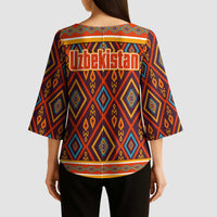 Uzbekistan Kimono Sleeve Blouse with Traditional Geometric Motif Design - Wonder Print Shop
