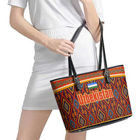 Uzbekistan Leather Tote Bag with Traditional Geometric Motif Design - Wonder Print Shop