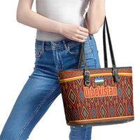 Uzbekistan Leather Tote Bag with Traditional Geometric Motif Design - Wonder Print Shop
