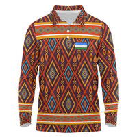 Uzbekistan Long Sleeve Polo Shirt with Traditional Geometric Motif Design - Wonder Print Shop