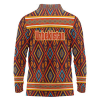 Uzbekistan Long Sleeve Polo Shirt with Traditional Geometric Motif Design - Wonder Print Shop