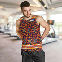 Uzbekistan Men Tank Top with Traditional Geometric Motif Design - Wonder Print Shop