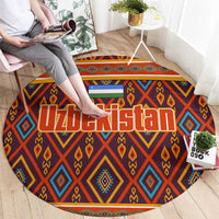 Uzbekistan Round Carpet with Traditional Geometric Motif Design - Wonder Print Shop