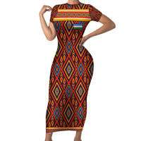 Uzbekistan Short Sleeve Bodycon Dress with Traditional Geometric Motif Design - Wonder Print Shop