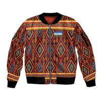 Uzbekistan Sleeve Zip Bomber Jacket with Traditional Geometric Motif Design - Wonder Print Shop