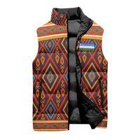 Uzbekistan Sleeveless Puffer Jacket with Traditional Geometric Motif Design - Wonder Print Shop