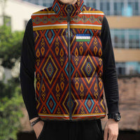 Uzbekistan Sleeveless Puffer Jacket with Traditional Geometric Motif Design - Wonder Print Shop