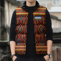 Uzbekistan Sleeveless Puffer Jacket with Traditional Geometric Motif Design - Wonder Print Shop