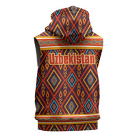 Uzbekistan Sleeveless Zip Hoodie with Traditional Geometric Motif Design - Wonder Print Shop