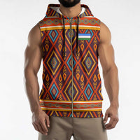 Uzbekistan Sleeveless Zip Hoodie with Traditional Geometric Motif Design - Wonder Print Shop